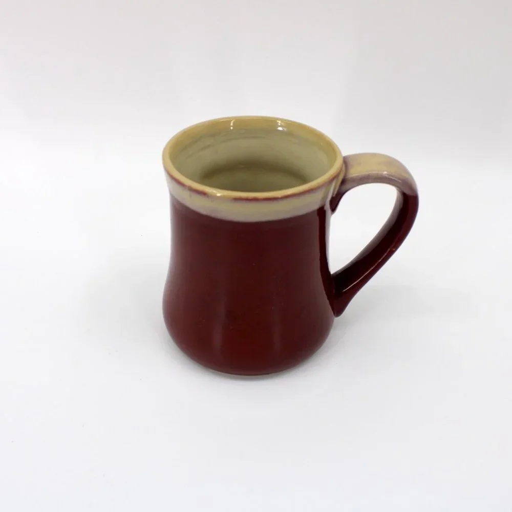 Tumbleweed Pottery Maroon and Tan Drip Glaze Art Pottery I'm On Break Mug 18 oz - Picture 3 of 6